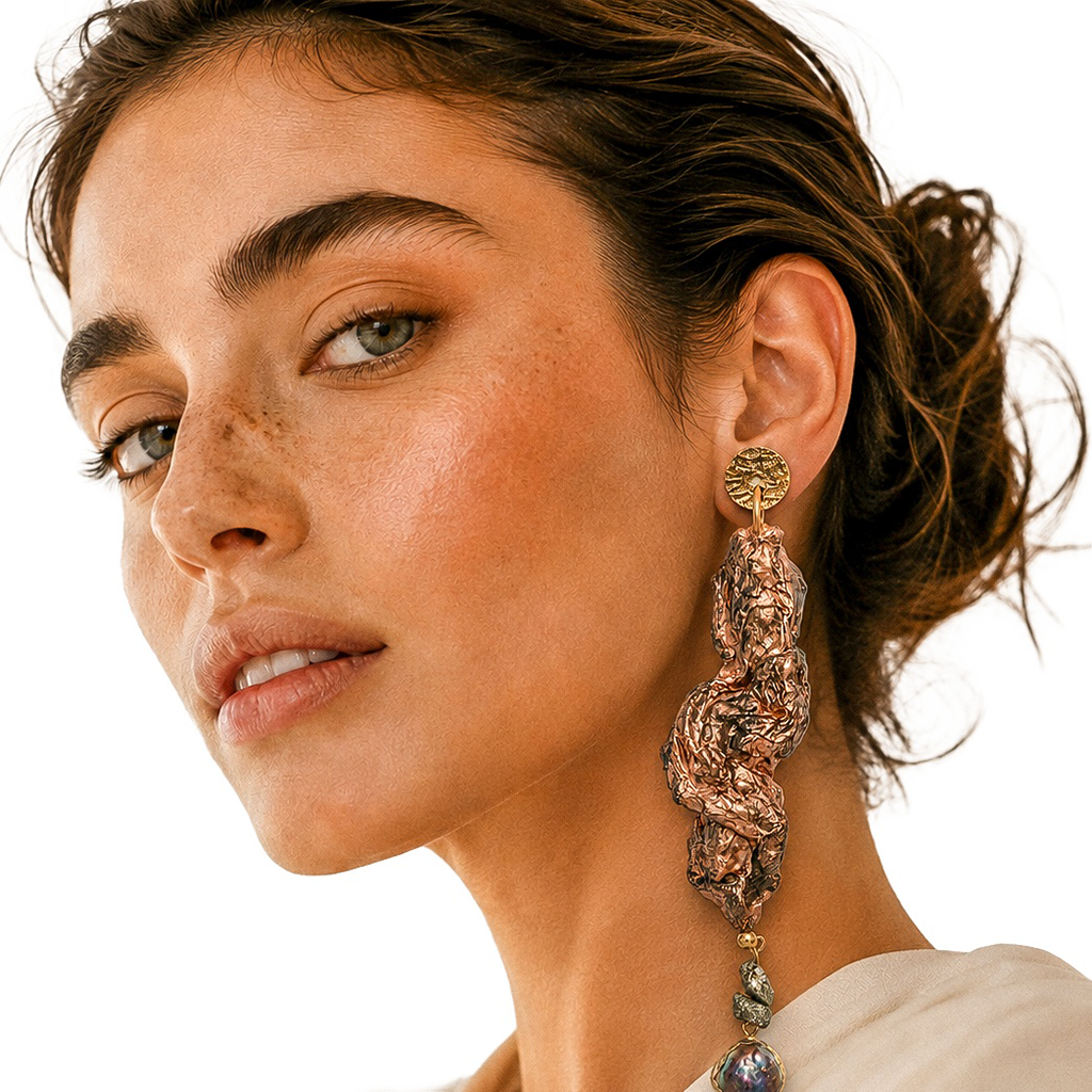 Living Balance — Handmade Sculptural Paper Earrings — studio view