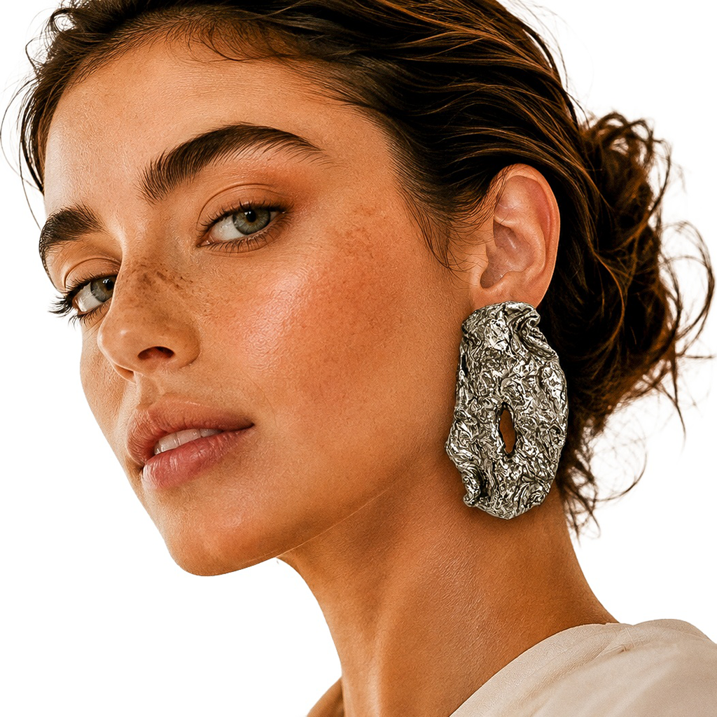 Suspended Terrain — Handmade Sculptural Paper Earrings — studio view