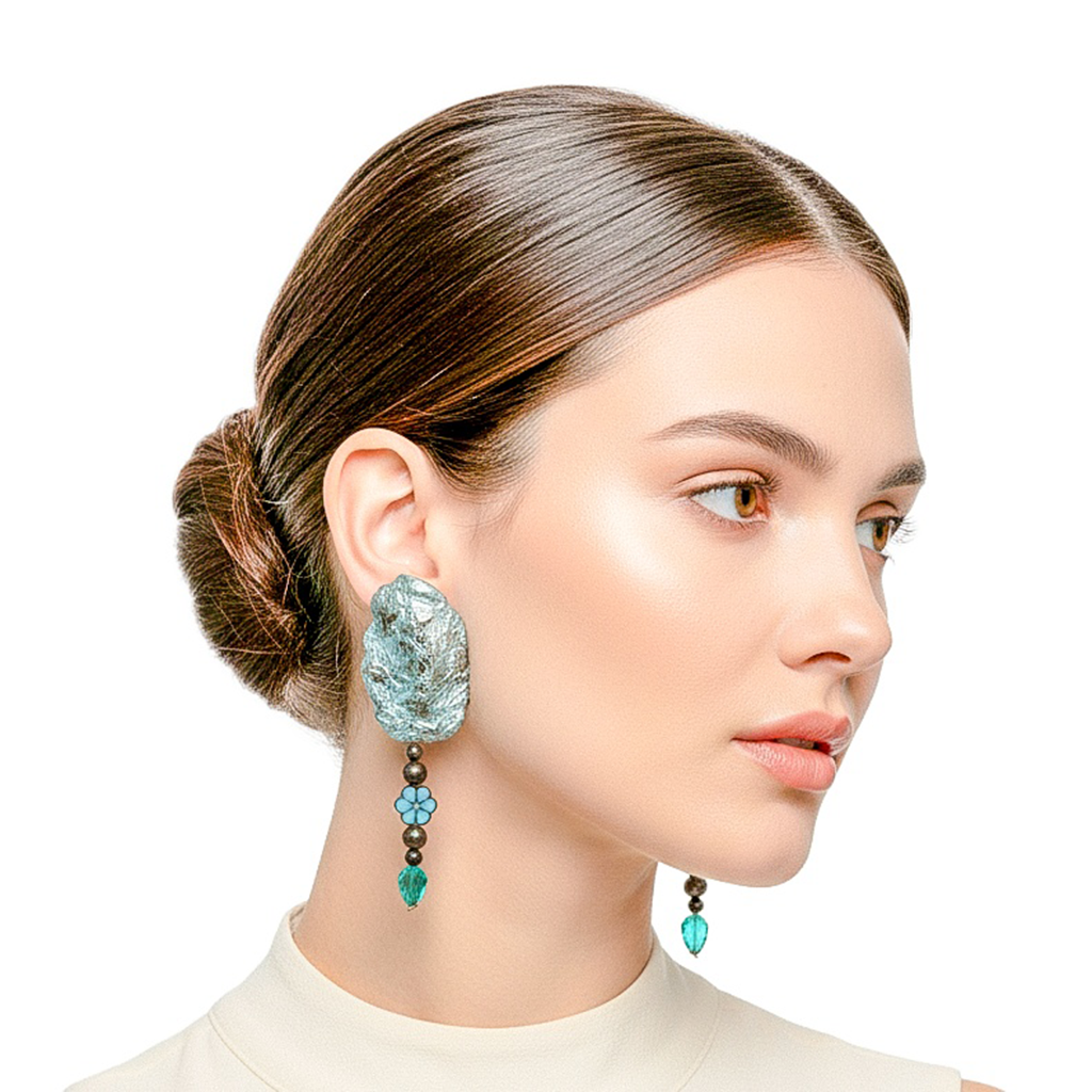 Shifting Horizon — Handmade Sculptural Paper Earrings — studio view