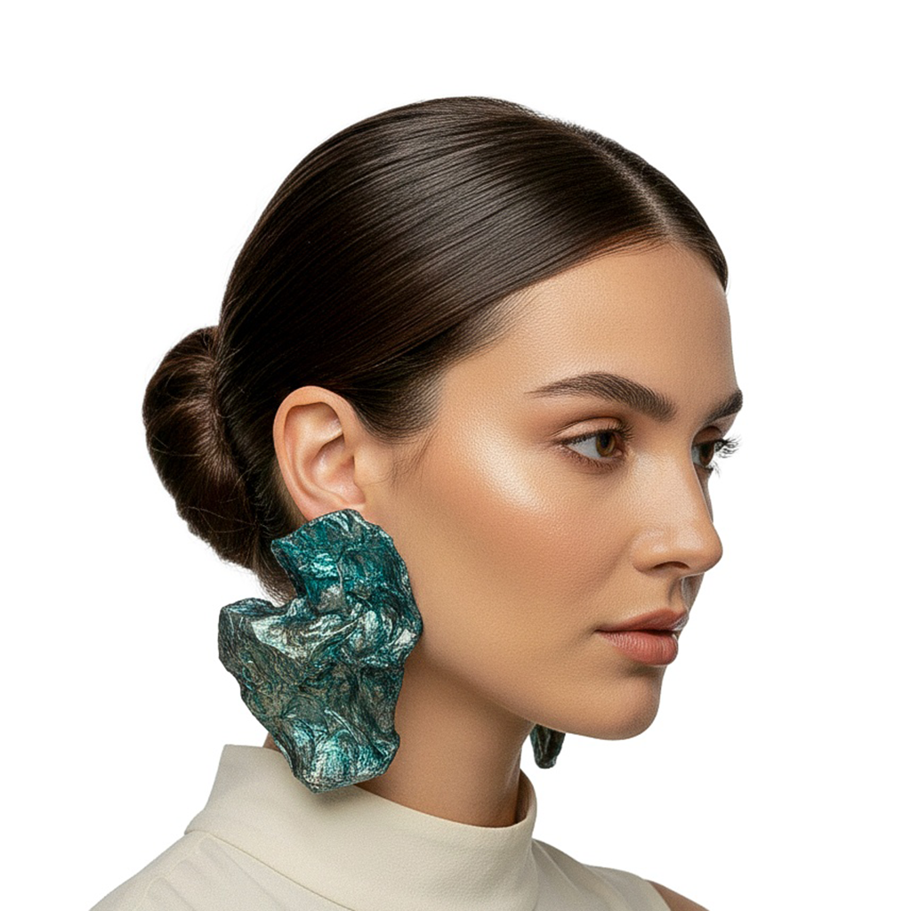 Soft Compression — Handmade Sculptural Paper Earrings — studio view