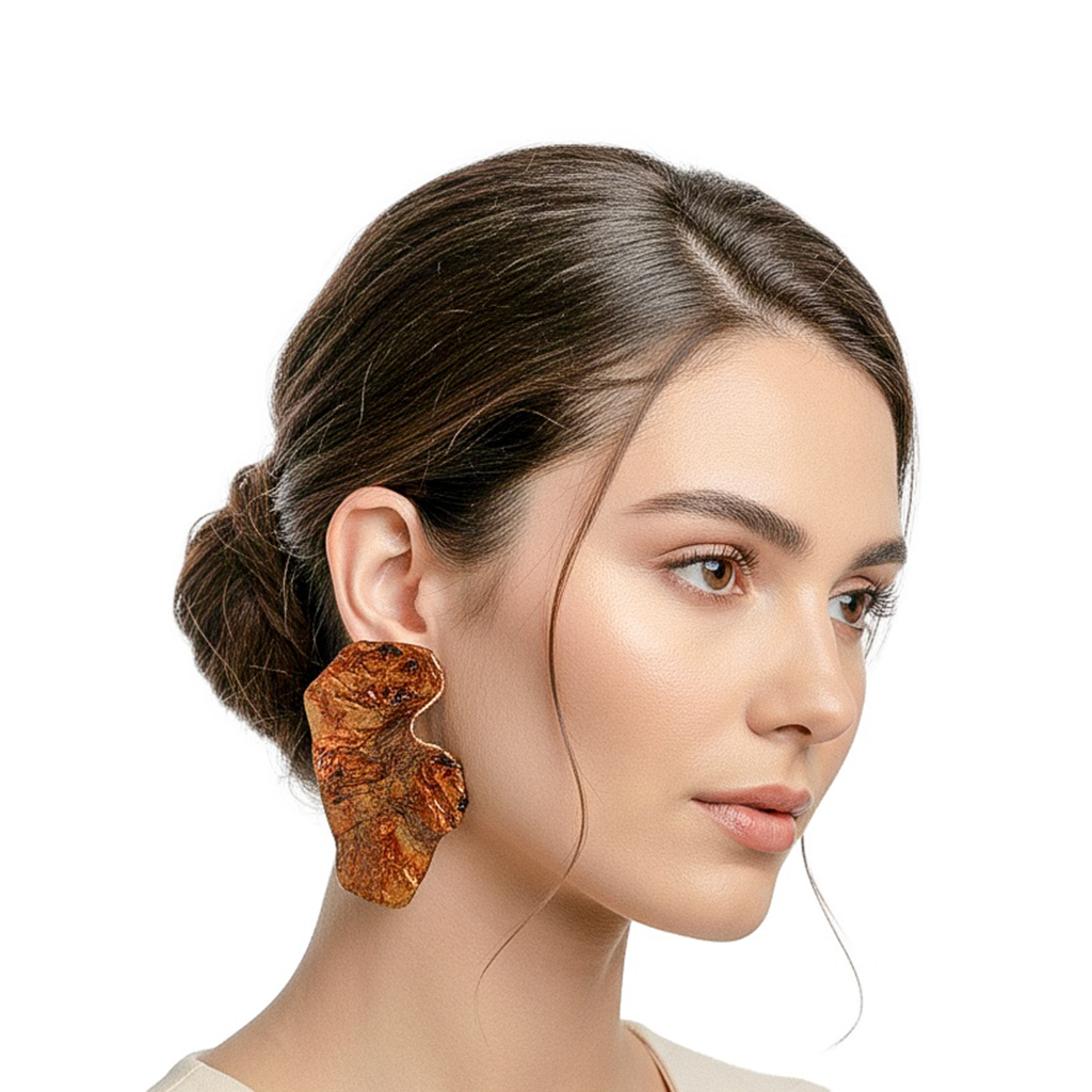 Weathered Equilibrium — Handmade Sculptural Paper Earrings — studio view