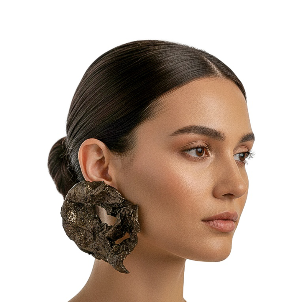 Passage Through Pressure — Handmade Sculptural Paper Earrings — studio view