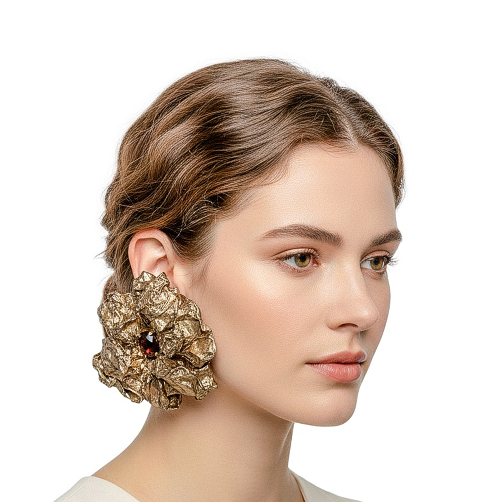 Resilient Bloom — Handmade Sculptural Paper Earrings — studio view