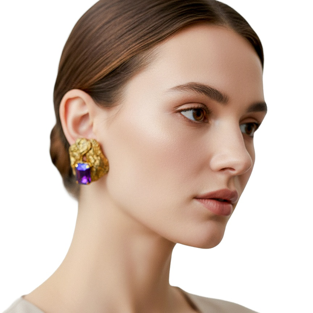 Violet Fault — Handmade Sculptural Paper Earrings — studio view