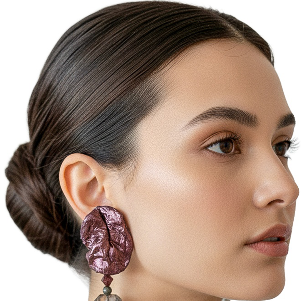 Compressed Bloom — Handmade Sculptural Paper Earrings — studio view