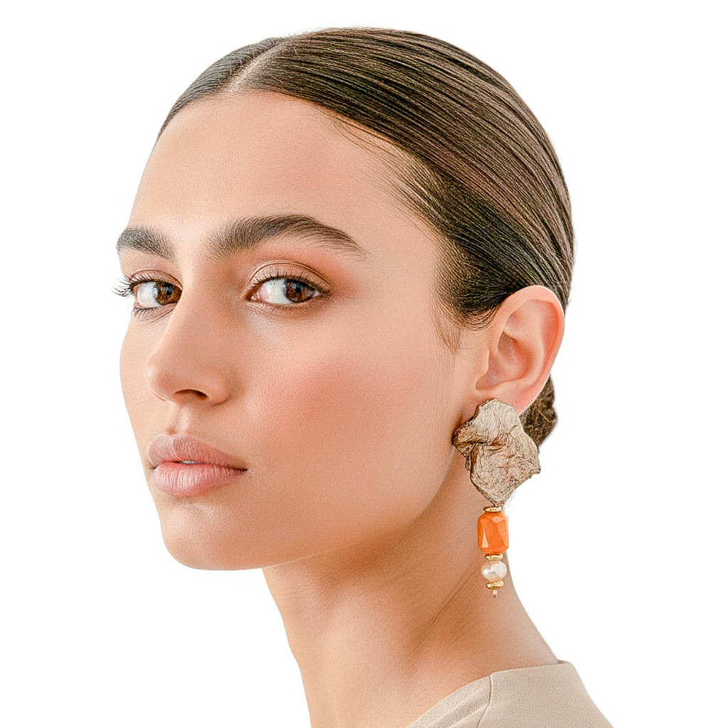 Ember Pearl — Handmade Sculptural Paper Earrings — studio view