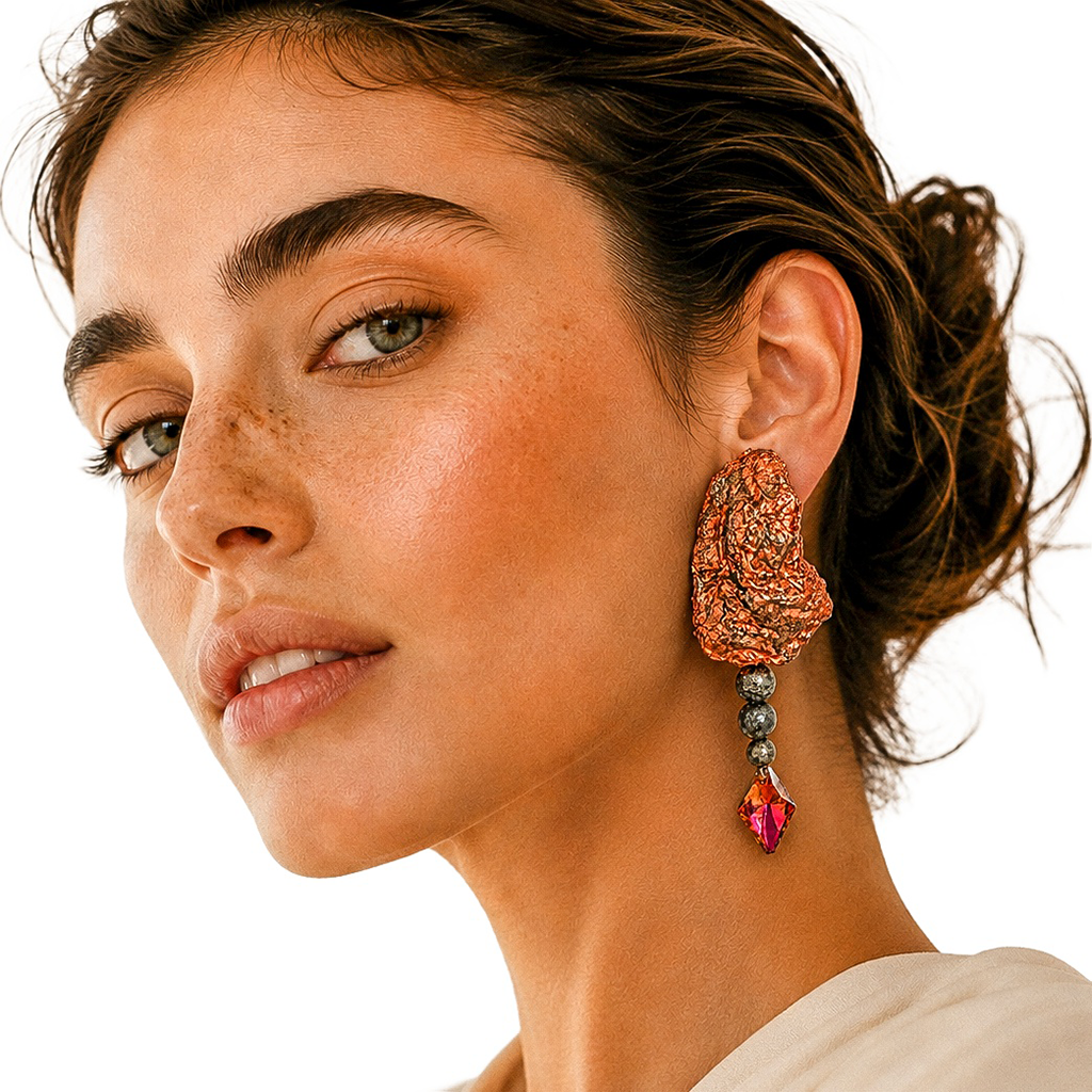Quiet Compression — Handmade Sculptural Paper Earrings — studio view