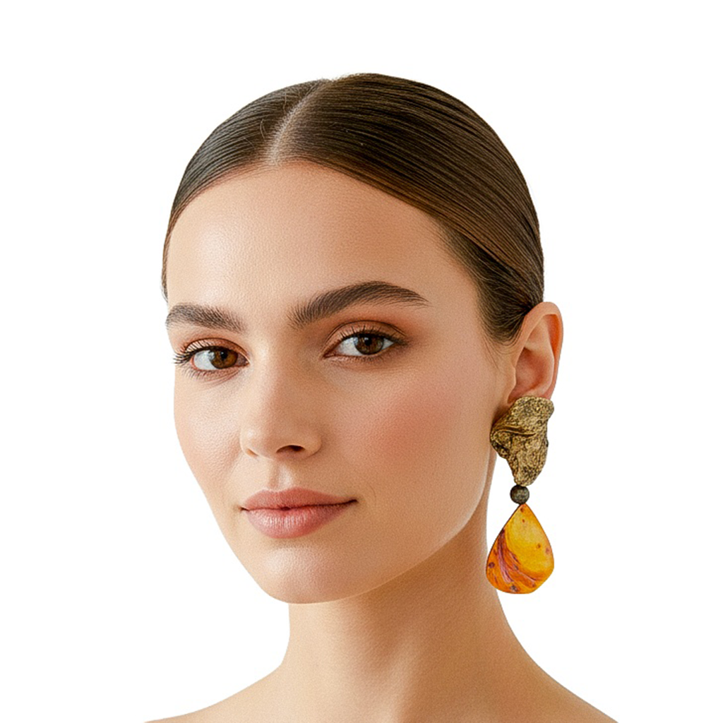 Tension Bloom — Handmade Sculptural Paper Earrings — studio view