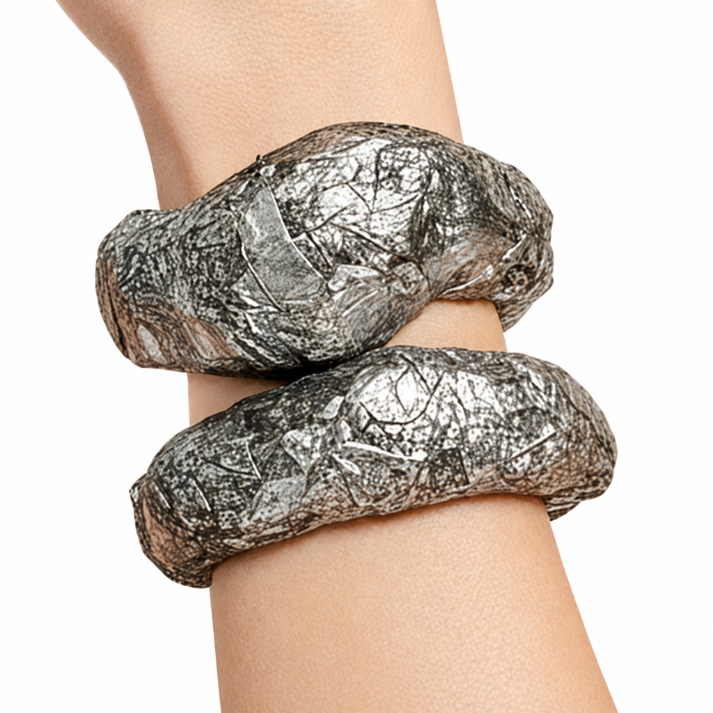 Silver Strata — Sculptural Paper Cuff Bracelet — studio view