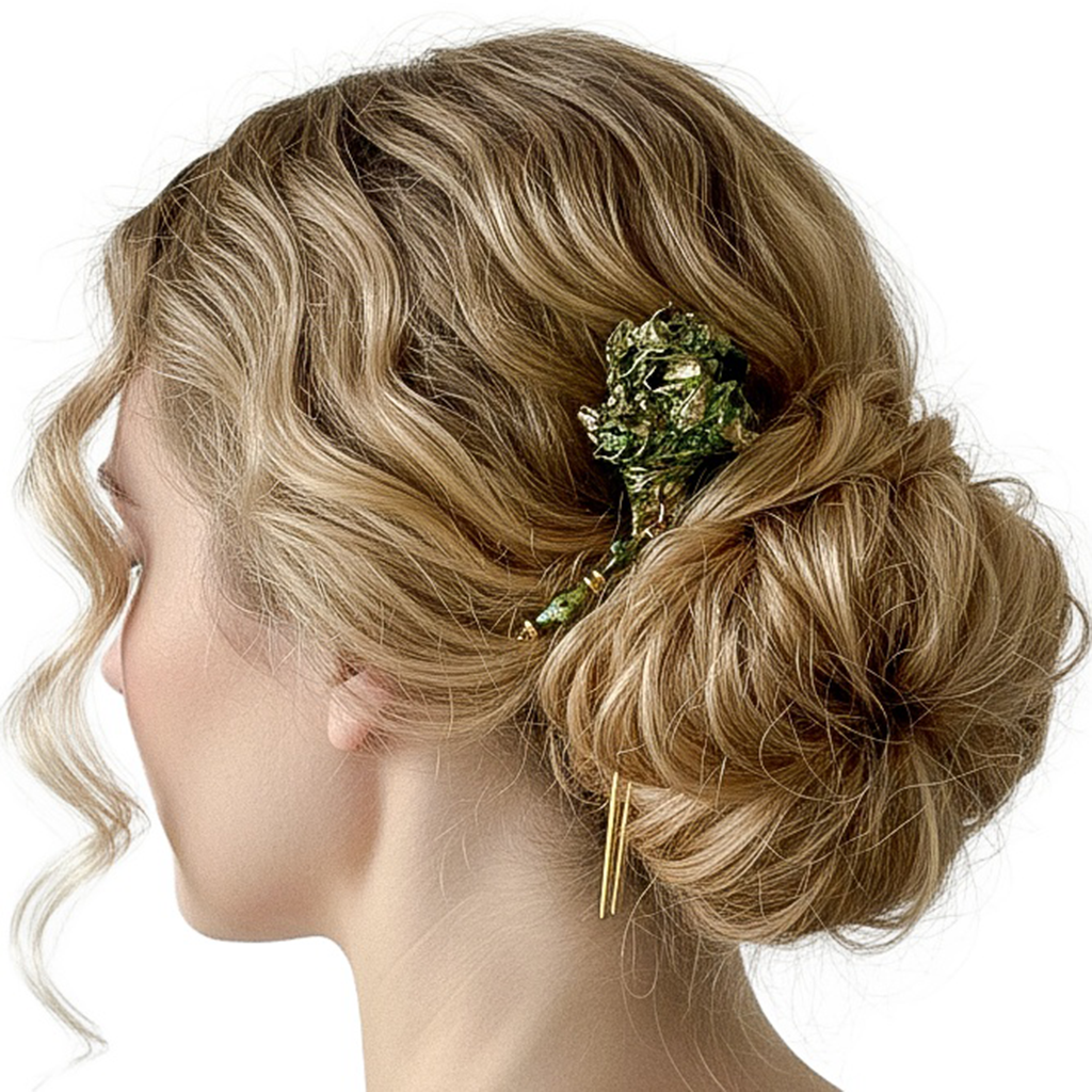 Verdant Knot — Sculptural Paper Hairpin — studio view