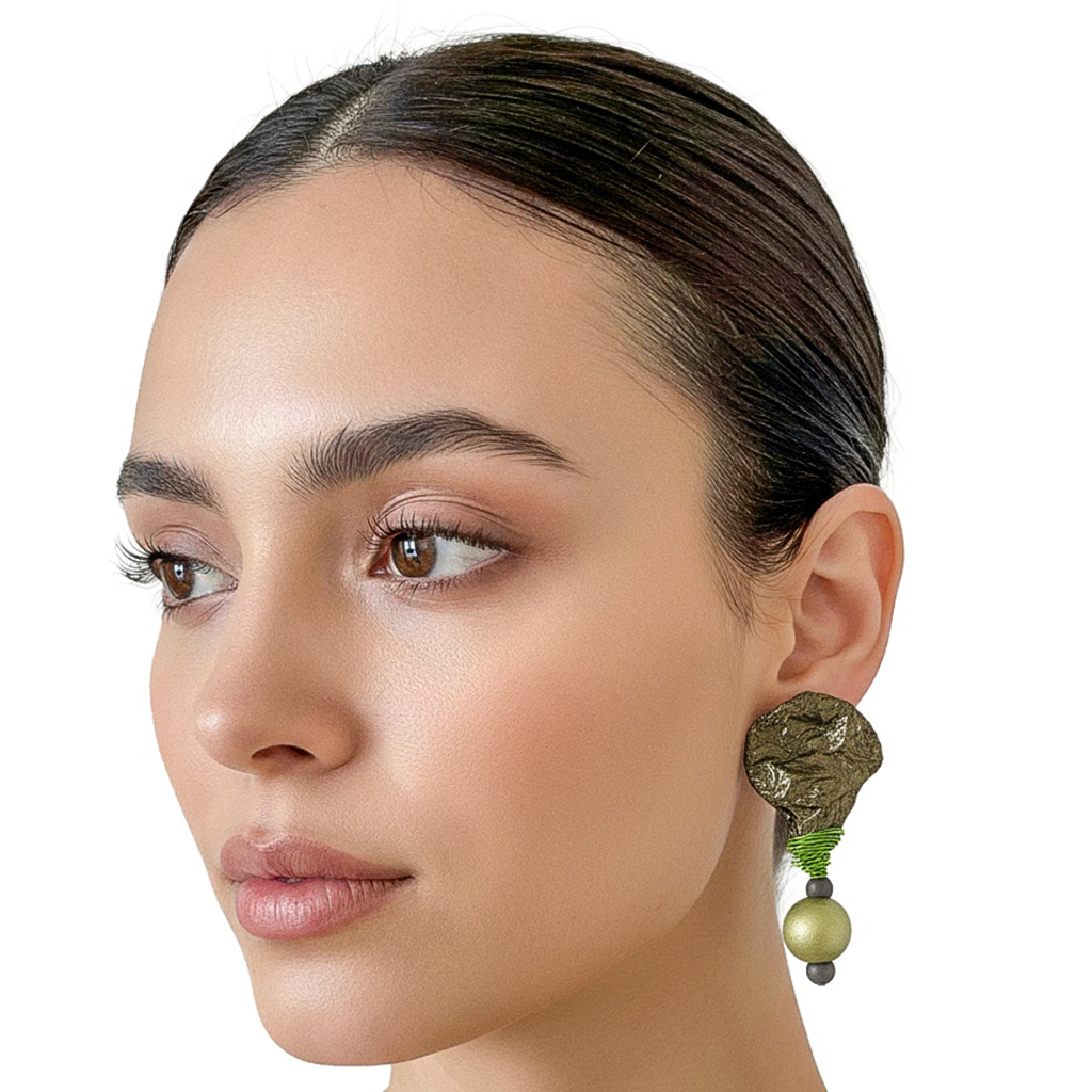 Weathered Form — Handmade Sculptural Paper Earrings — studio view