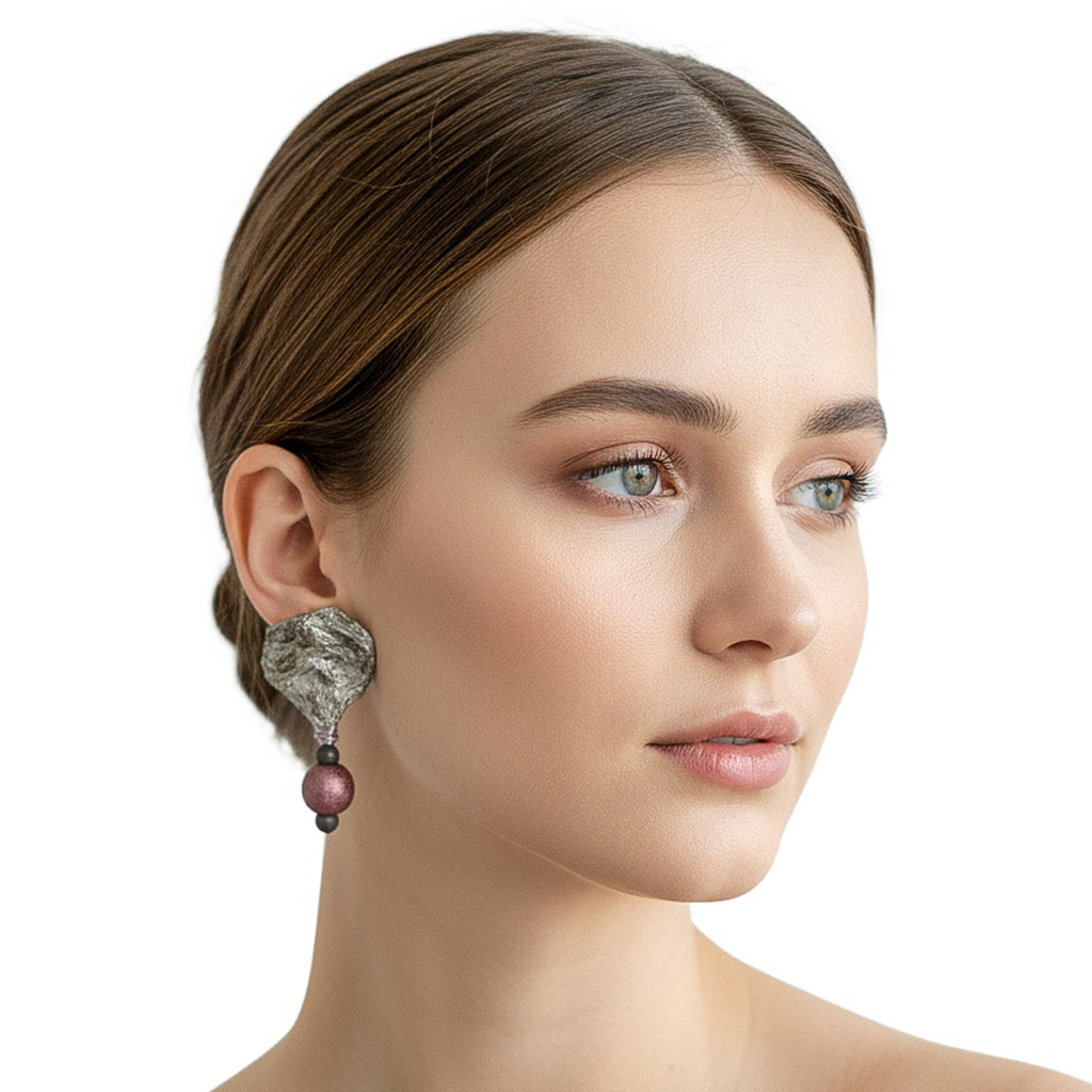 Compressed Horizon — Handmade Sculptural Paper Earrings — studio view