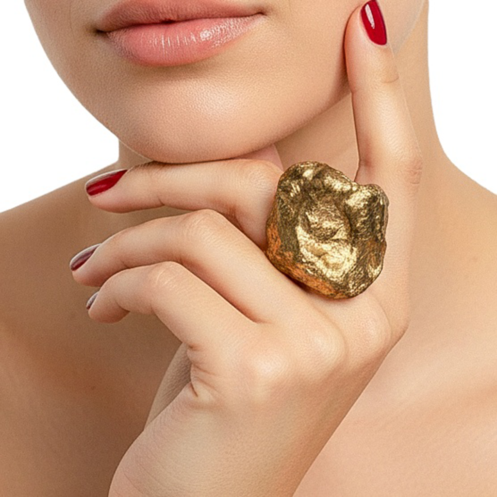 Gilded Aperture — Sculptural Paper Ring — studio view