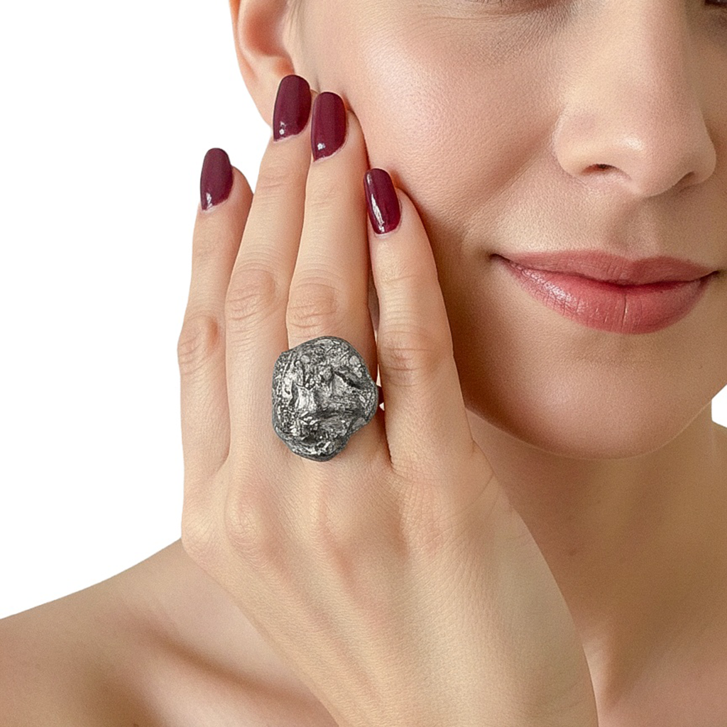 Silver Core — Sculptural Paper Ring — studio view