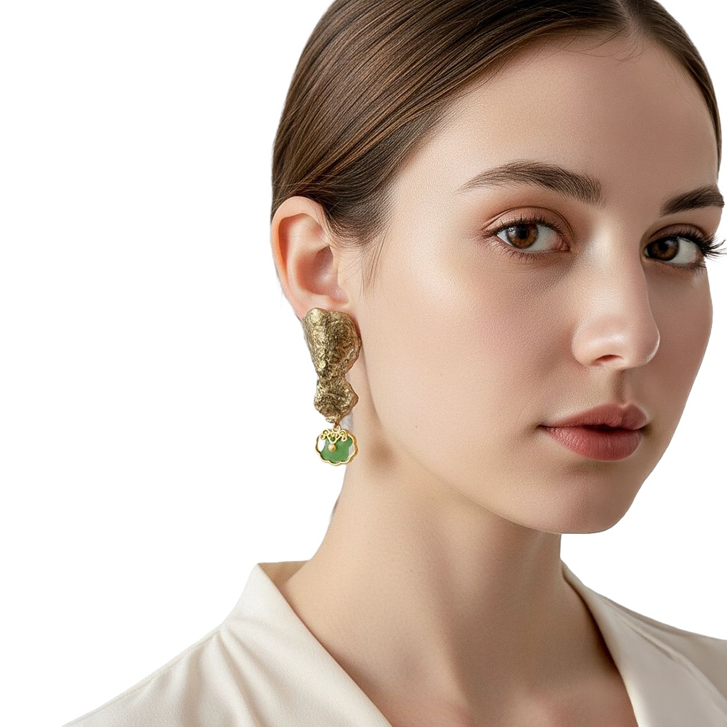 Verdant Relic — Handmade Sculptural Paper Earrings — studio view