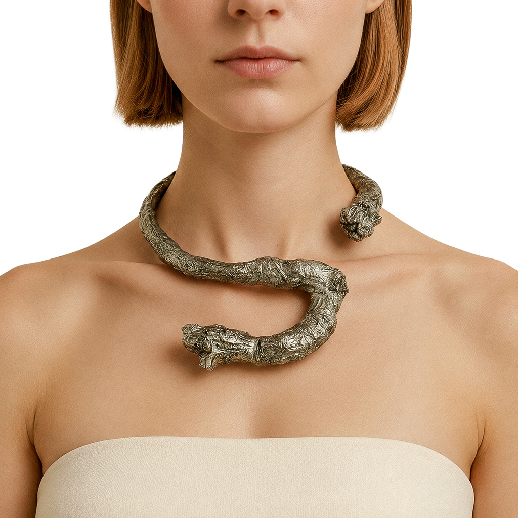 Silver Rebalance — Sculptural Paper Necklace — studio view