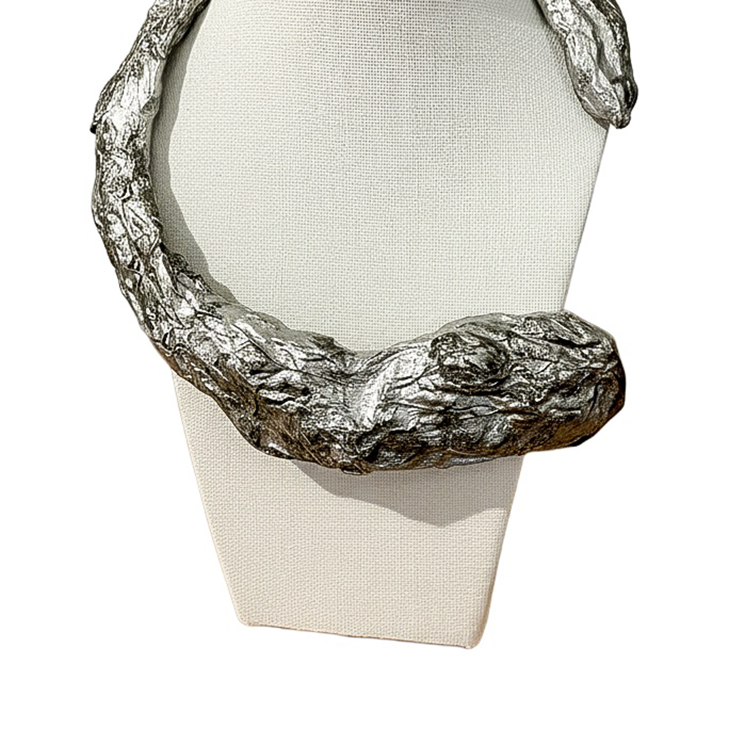 Silver Confluence — Sculptural Paper Collar Necklace — studio view