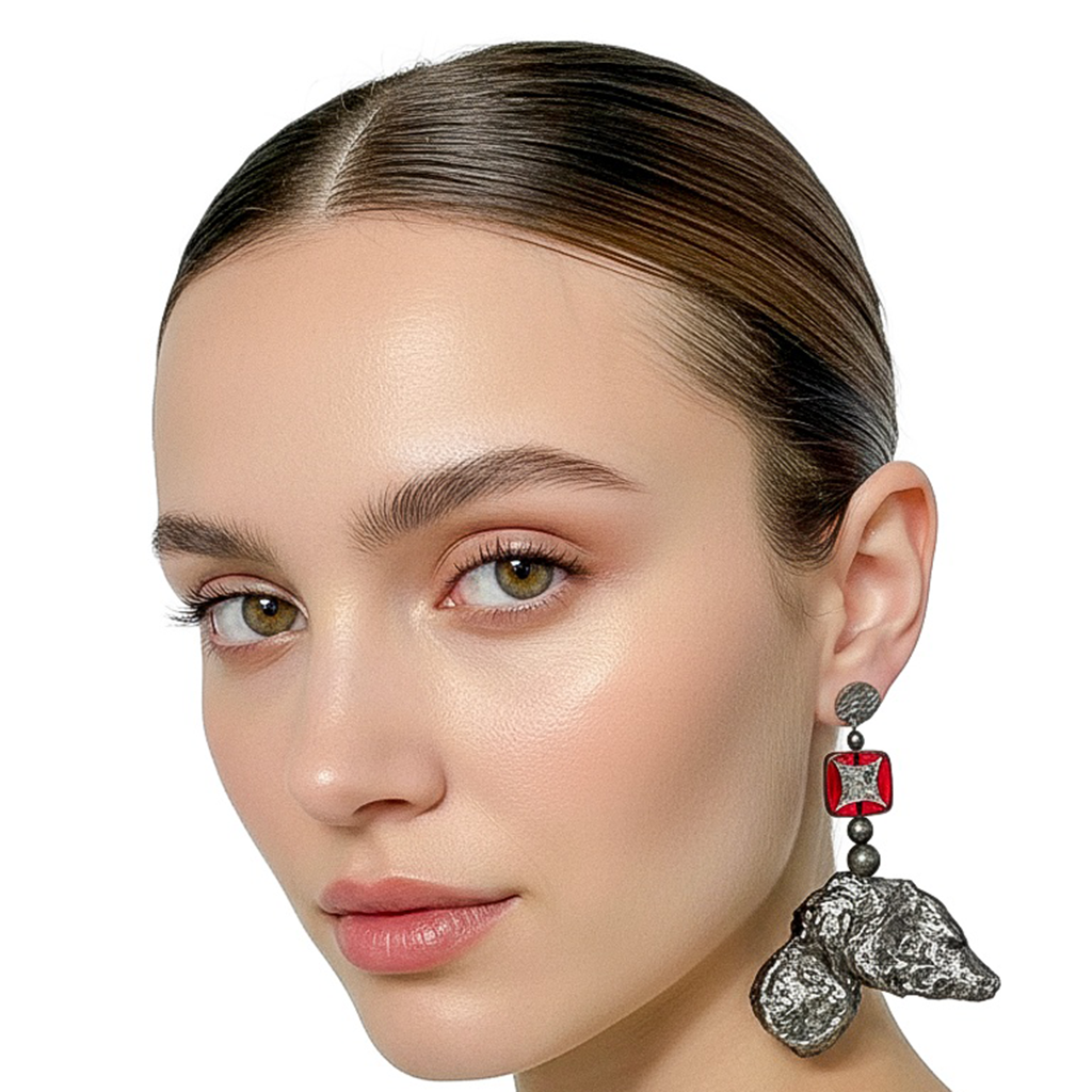 Folded Terrain — Handmade Sculptural Paper Earrings — studio view
