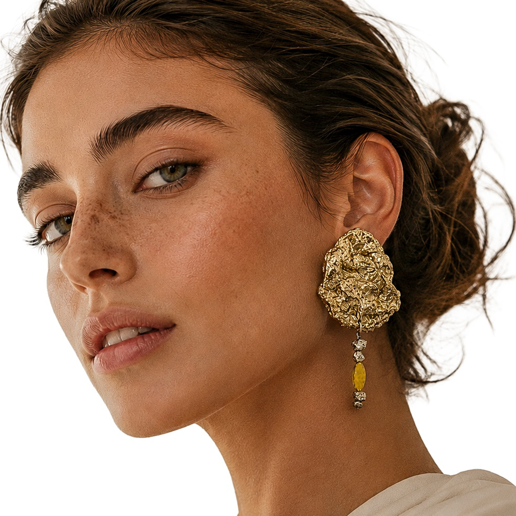 Folded Current — Handmade Sculptural Paper Earrings — studio view