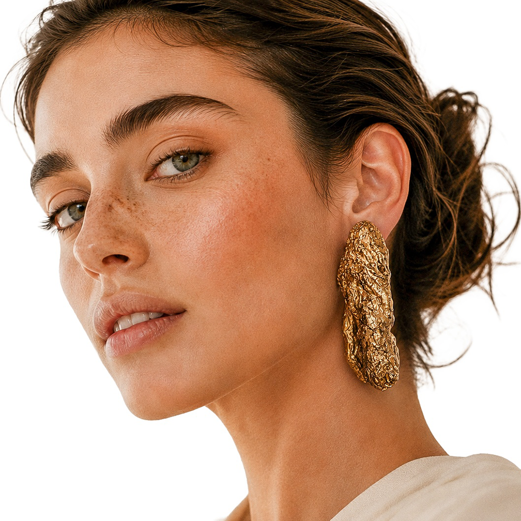 Gilded Rift — Handmade Sculptural Paper Earrings — studio view