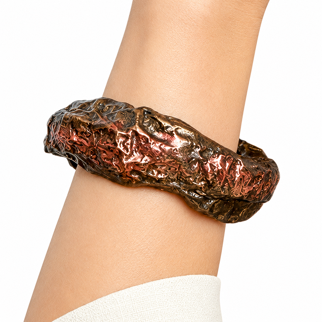 Bronze Horizon — Sculptural Paper Cuff Bracelet — studio view
