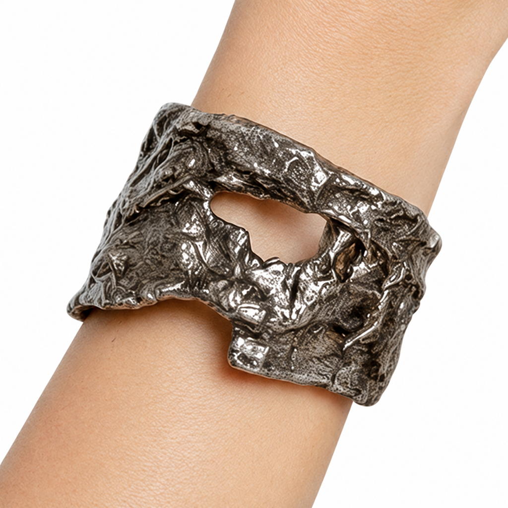 Rifted Span — Sculptural Paper Cuff Bracelet — studio view