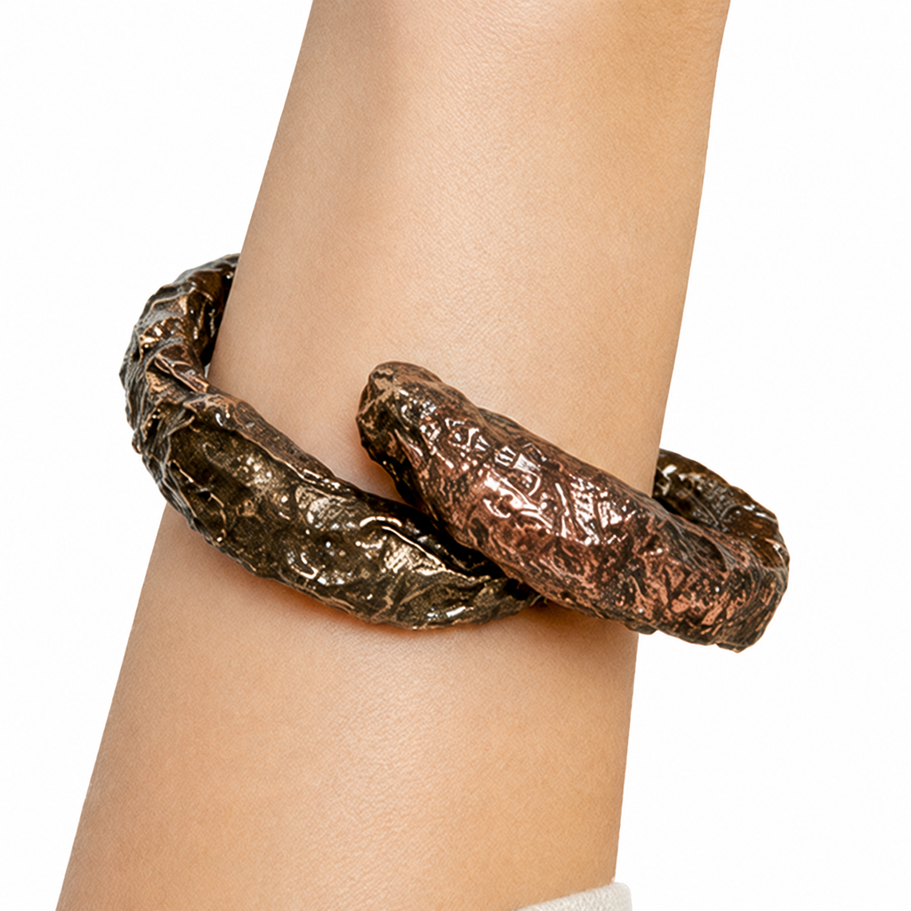 Layered Fault — Sculptural Paper Cuff Bracelet — studio view