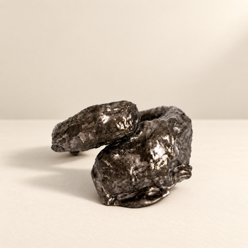Held Fracture — Sculptural Paper Cuff Bracelet resting on a warm ivory studio surface with a natural grounding shadow — Niksa Design
