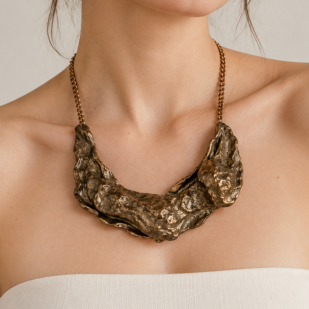 Bronze Crescent necklace worn by model