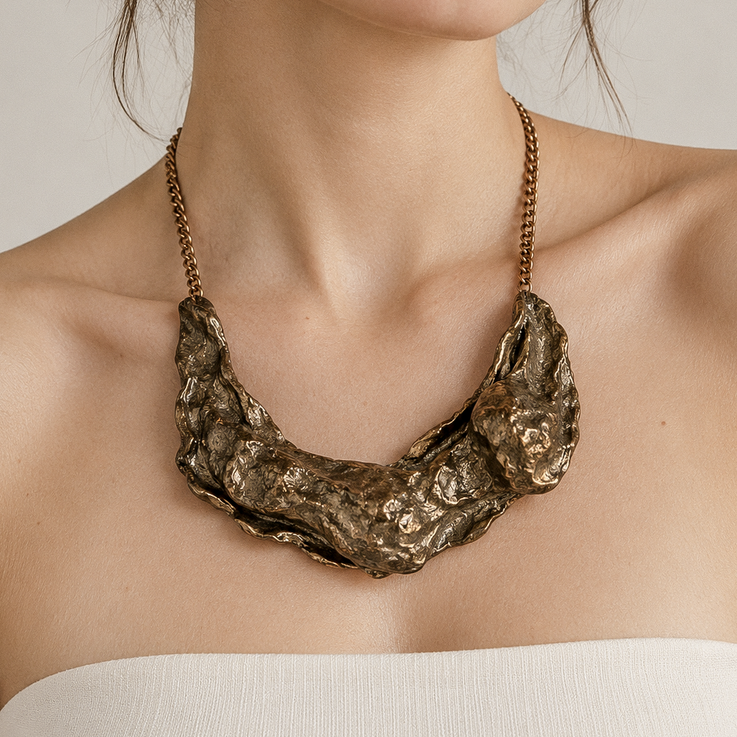 Bronze Crescent necklace worn by model