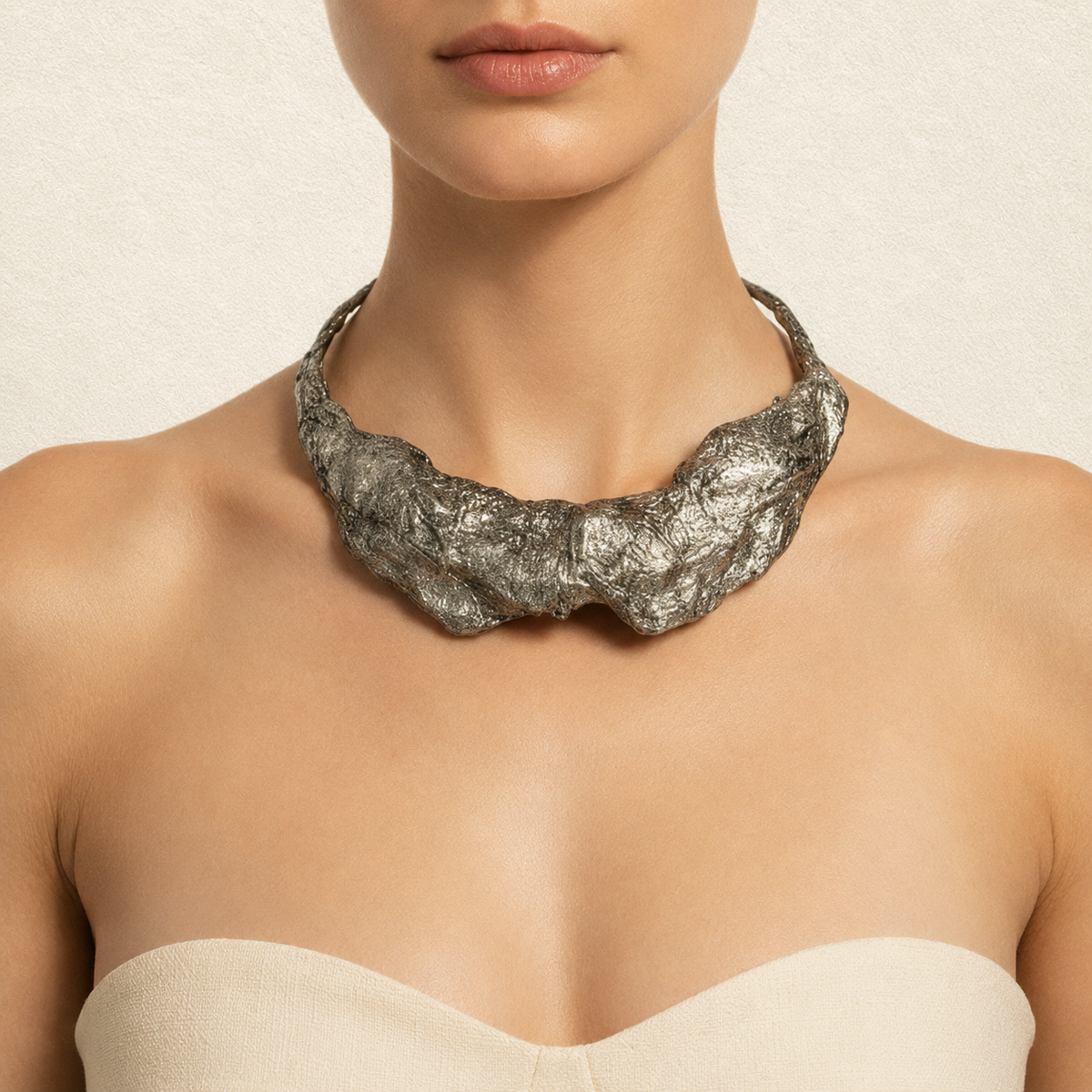 Silver Compression — Sculptural Paper Collar Necklace