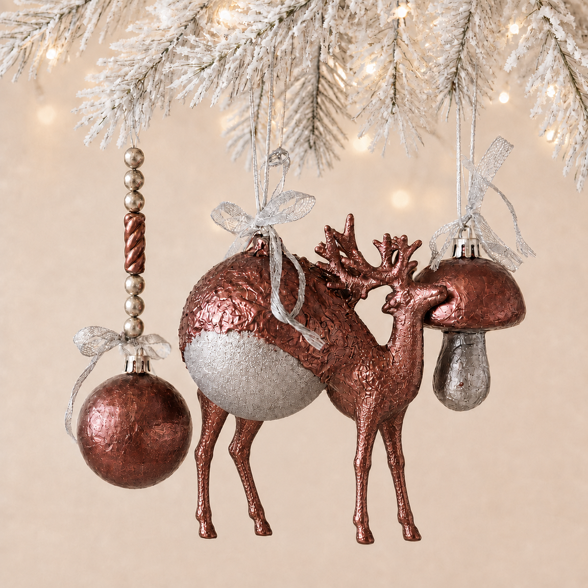 Copper Woodland Gathering — Set of 3 Sculptural Ornaments