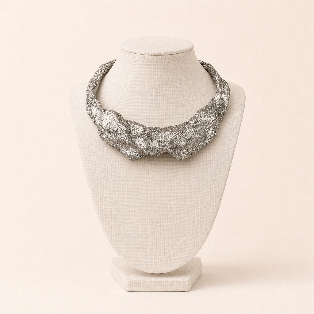Silver Compression — Sculptural Paper Collar Necklace