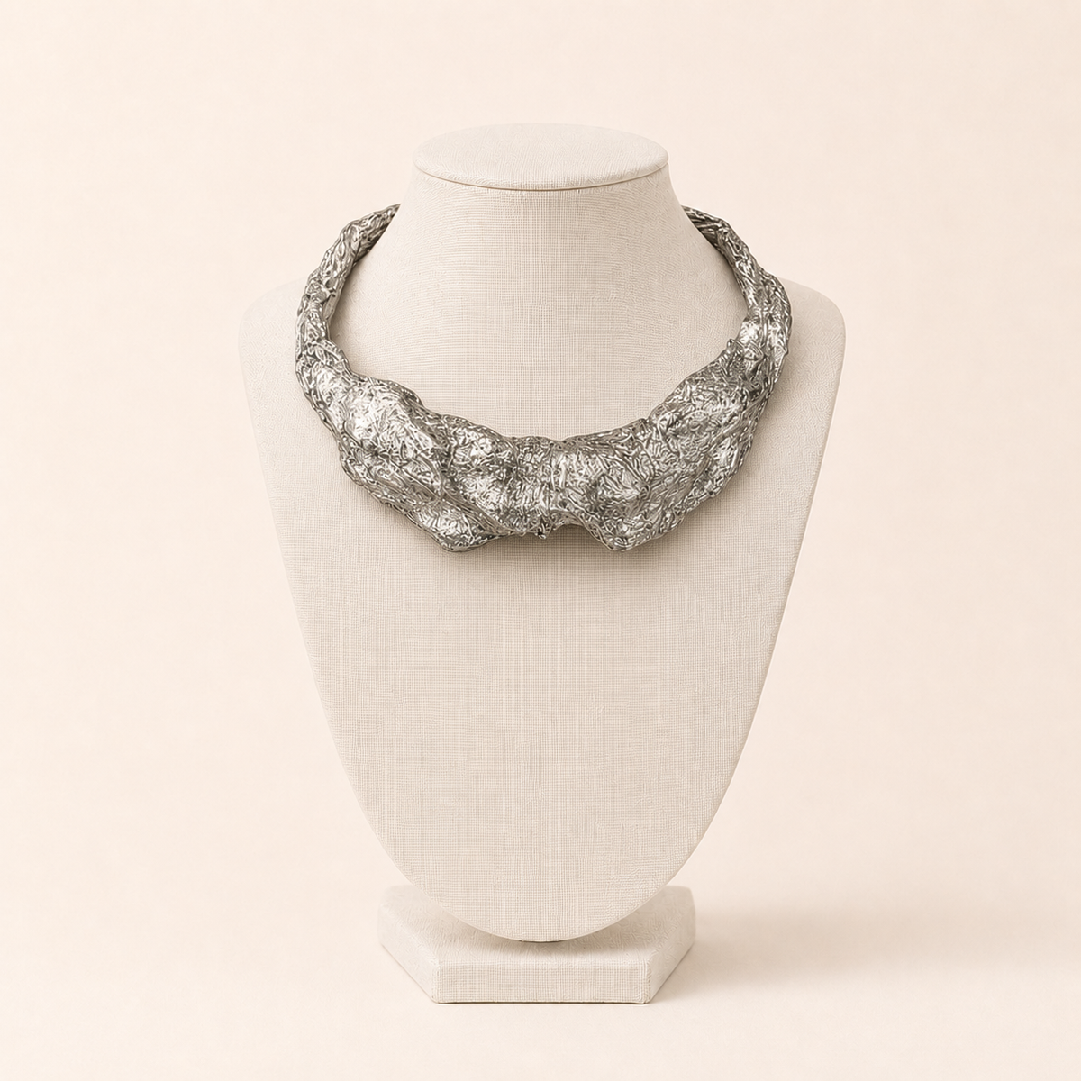 Silver Compression — Sculptural Paper Collar Necklace