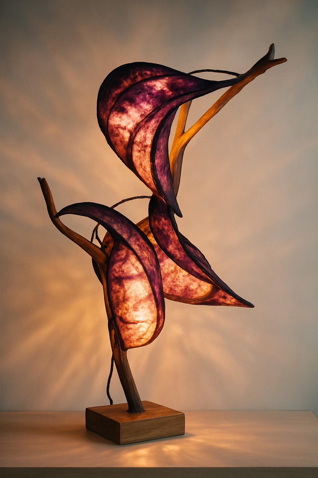 Wild Tulip Sculptural Lamp – Handmade Lighting with Wood & Paper | Modern Artistic Light for Interiors