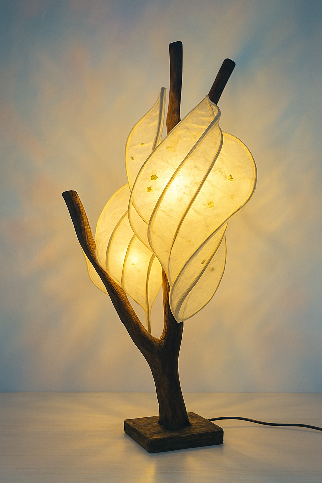 Moonleaf Handmade Sculptural Wooden Lamp Artistic Ambient Light Eco Friendly Home Decor