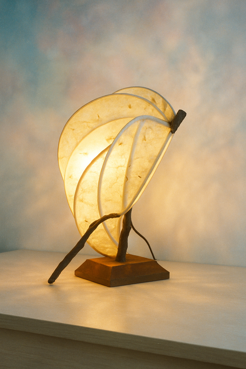 Zarreh Handmade Wooden Table Lamp – Natural Light Sculpture with Driftwood & Paper Shade