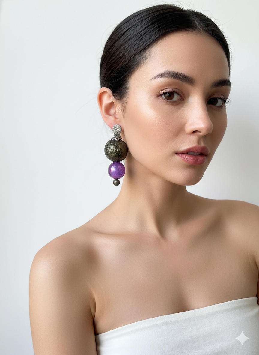 Weathered Bloom — Handmade Sculptural Paper Earrings — worn view