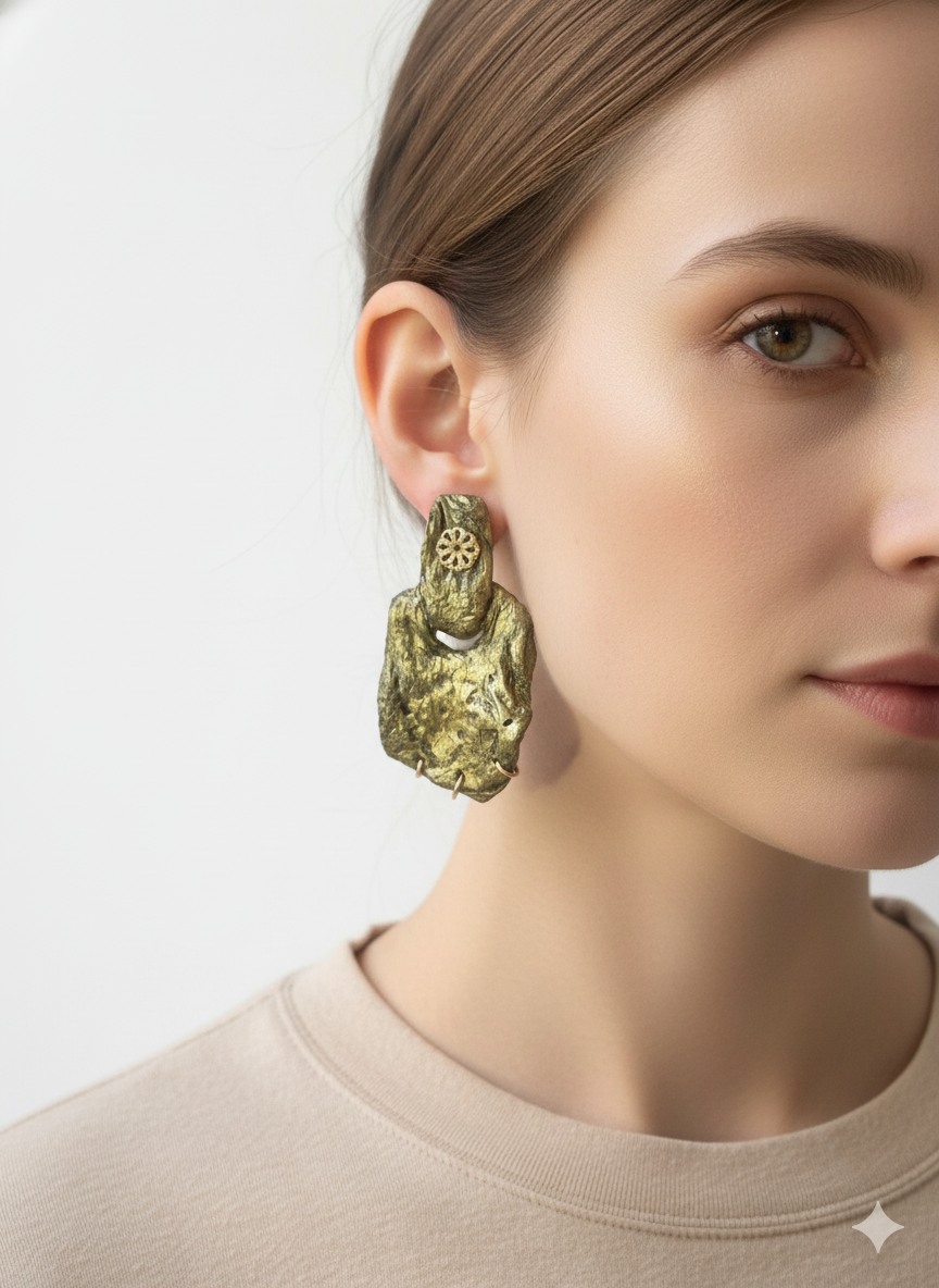 Transformed Edge — Handmade Sculptural Paper Earrings — worn view