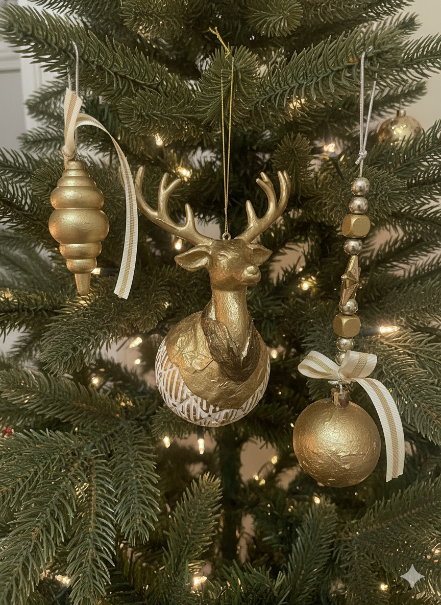 Gilded Antler Trio — Set of 3 Sculptural Ornaments
