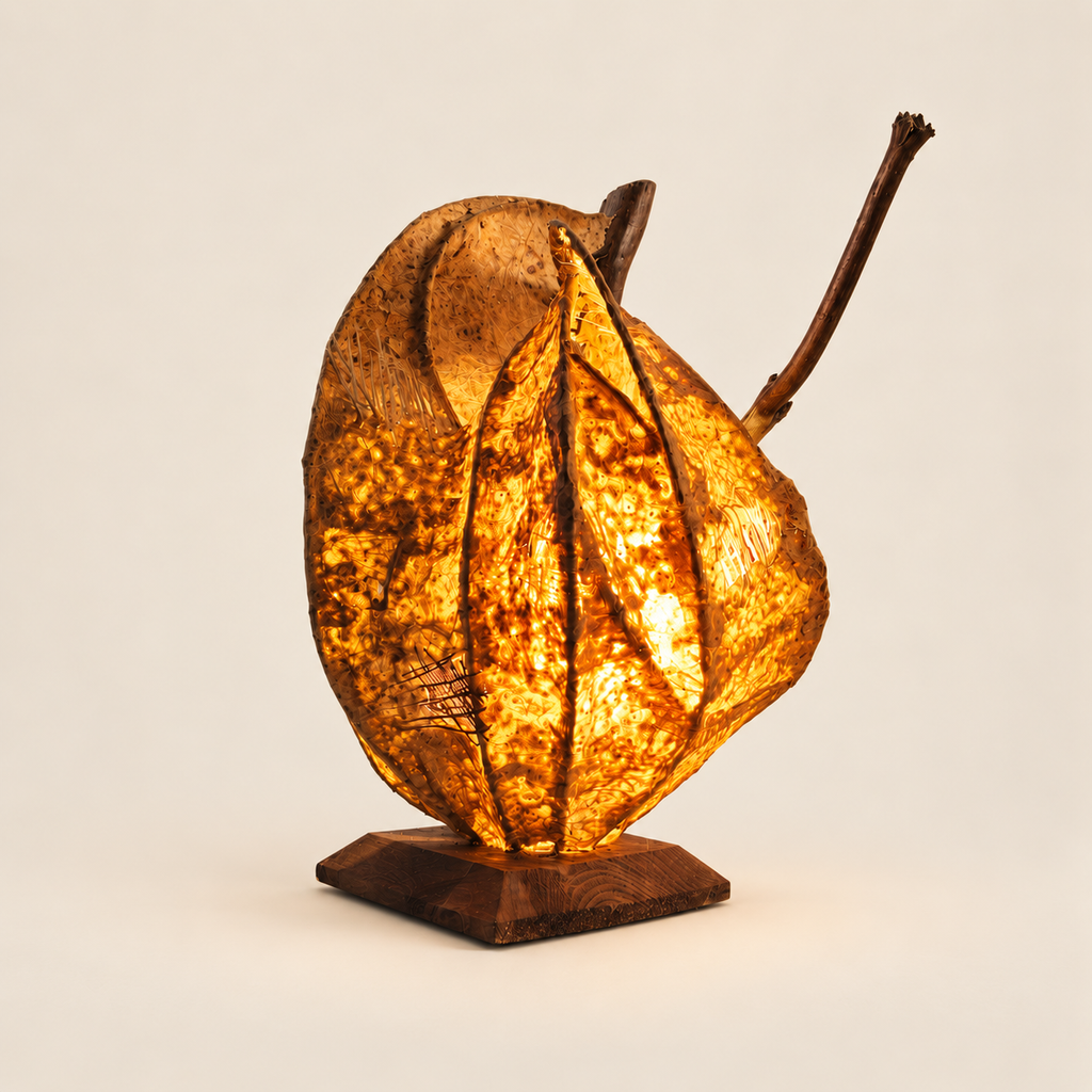 Amber Nest sculptural lamp, additional original angle 1 on warm ivory