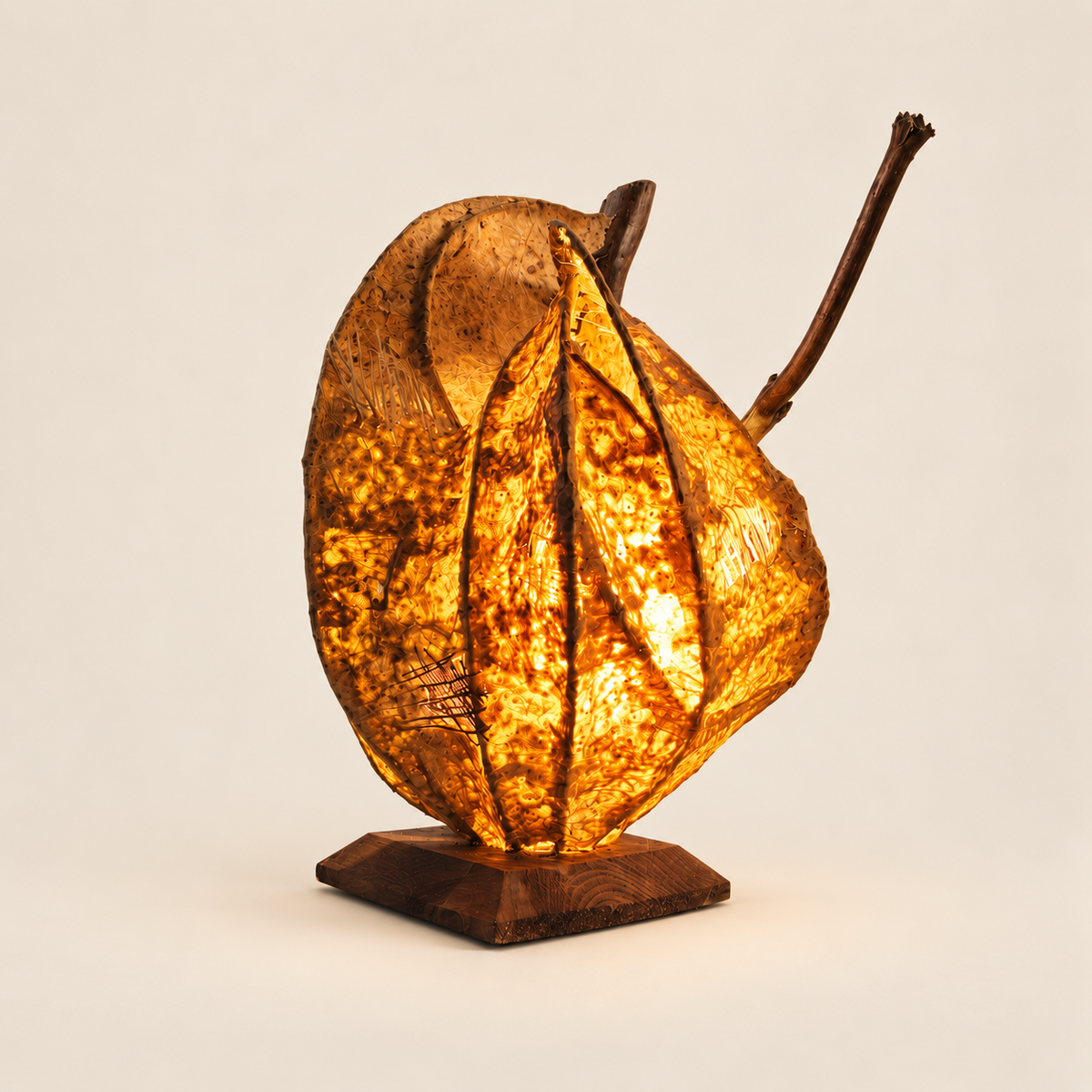 Amber Nest sculptural lamp, additional original angle 1 on warm ivory