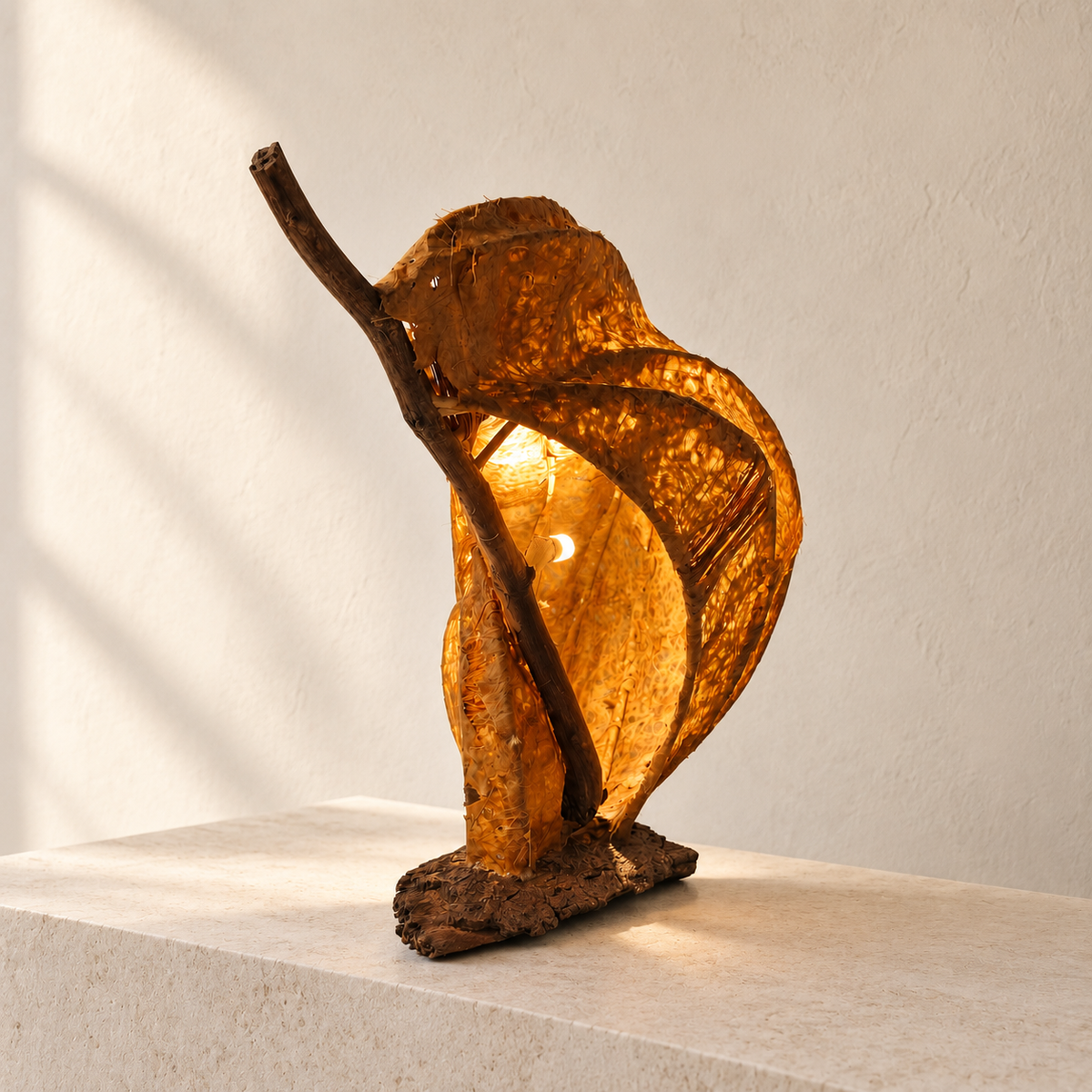Fernlight sculptural lamp, alternate side view in a bright minimal interior