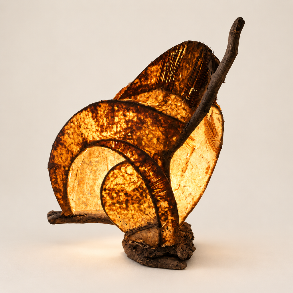 Fernlight sculptural lamp, additional original angle 1 on warm ivory