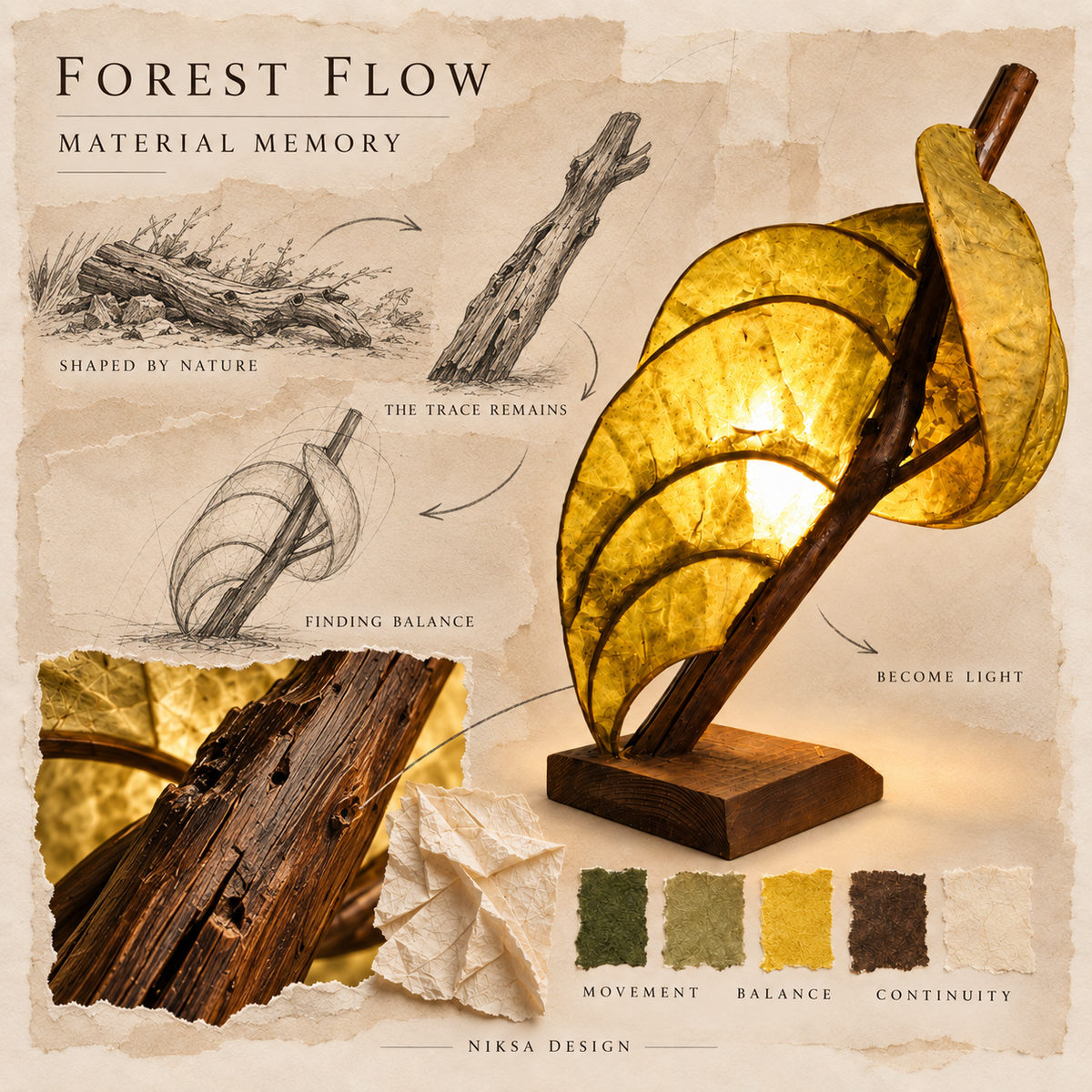 Forest Flow material and transformation moodboard
