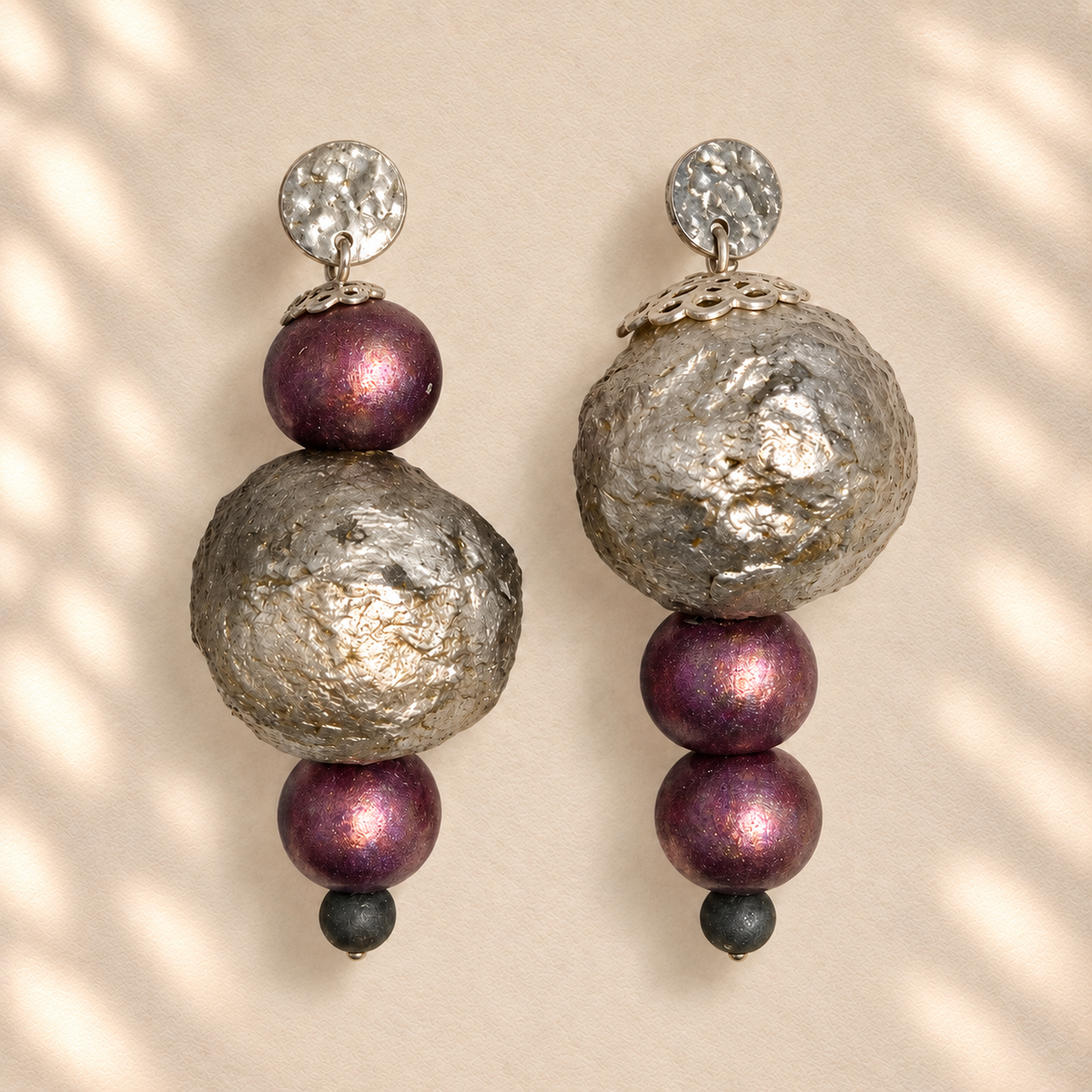 Violet Orbit — Handmade Sculptural Paper Earrings - Georgina unified ivory