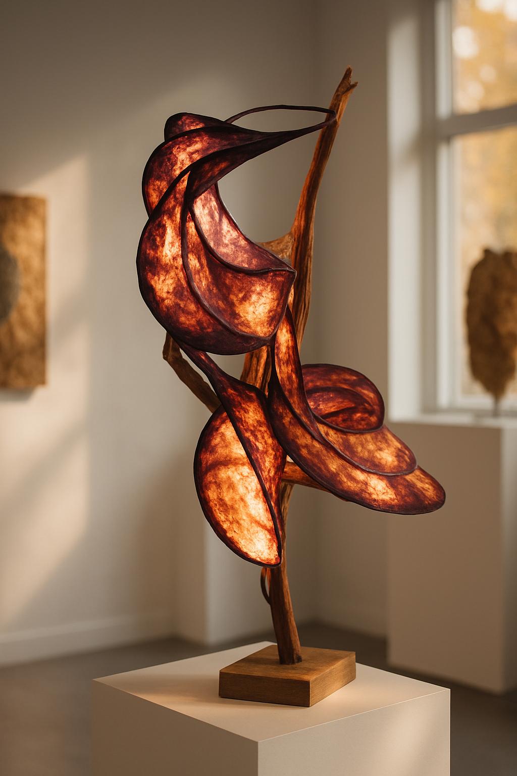 Wild Tulip Sculptural Lamp – Handmade Lighting with Wood & Paper | Modern Artistic Light for Interiors