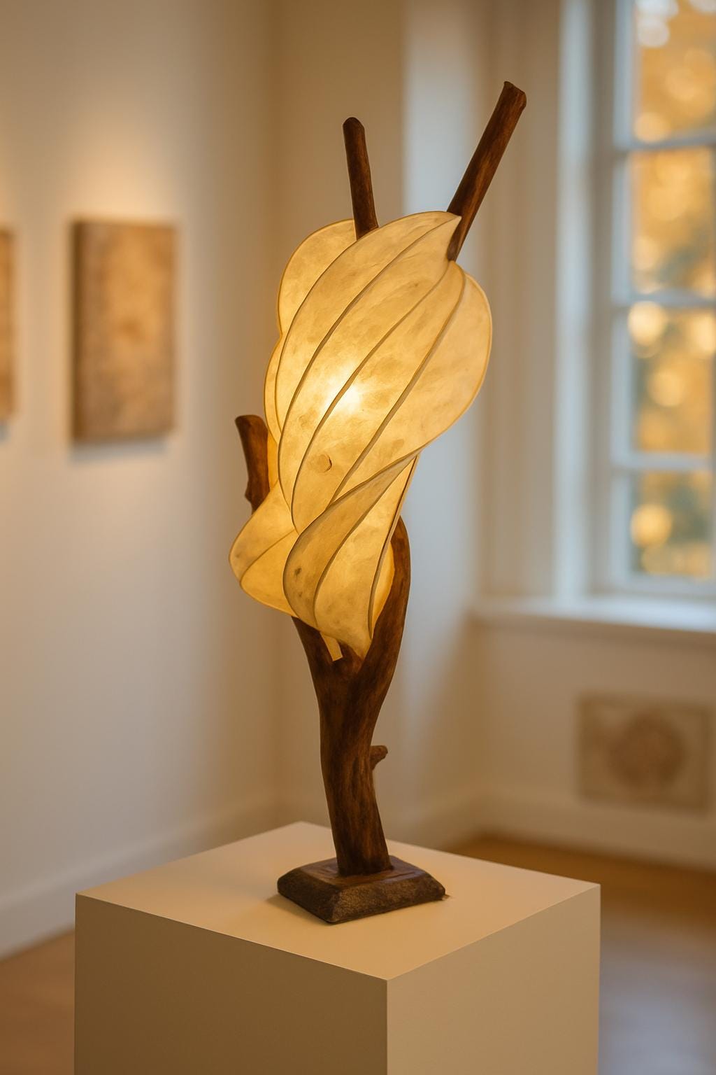 Moonleaf Handmade Sculptural Wooden Lamp Artistic Ambient Light Eco Friendly Home Decor