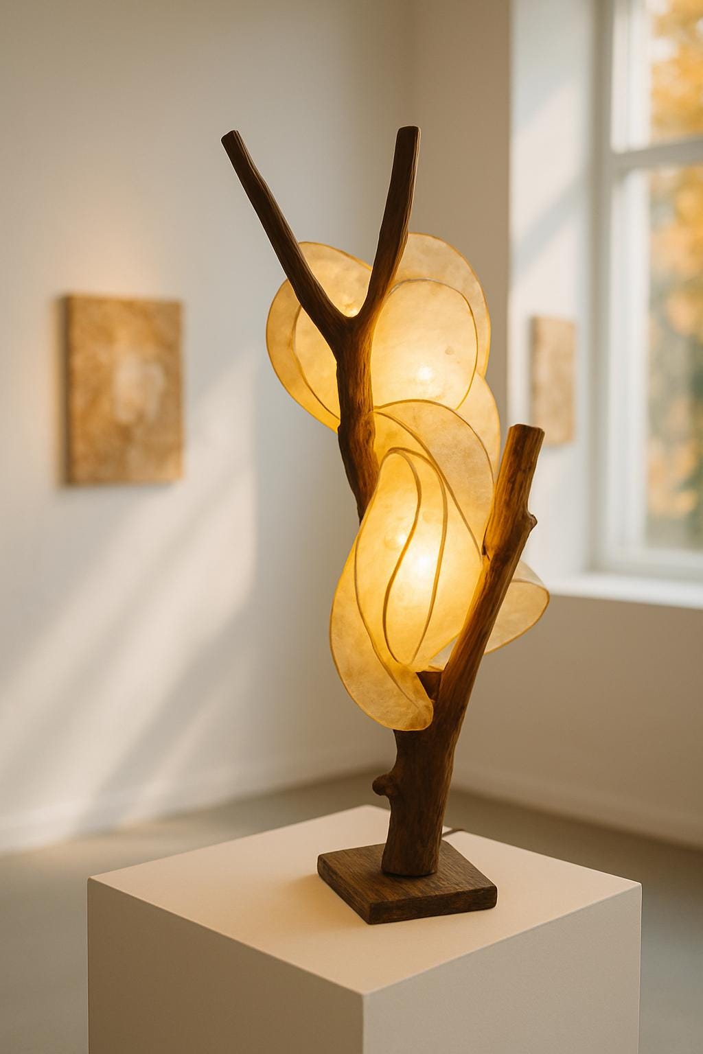 Moonleaf Handmade Sculptural Wooden Lamp Artistic Ambient Light Eco Friendly Home Decor