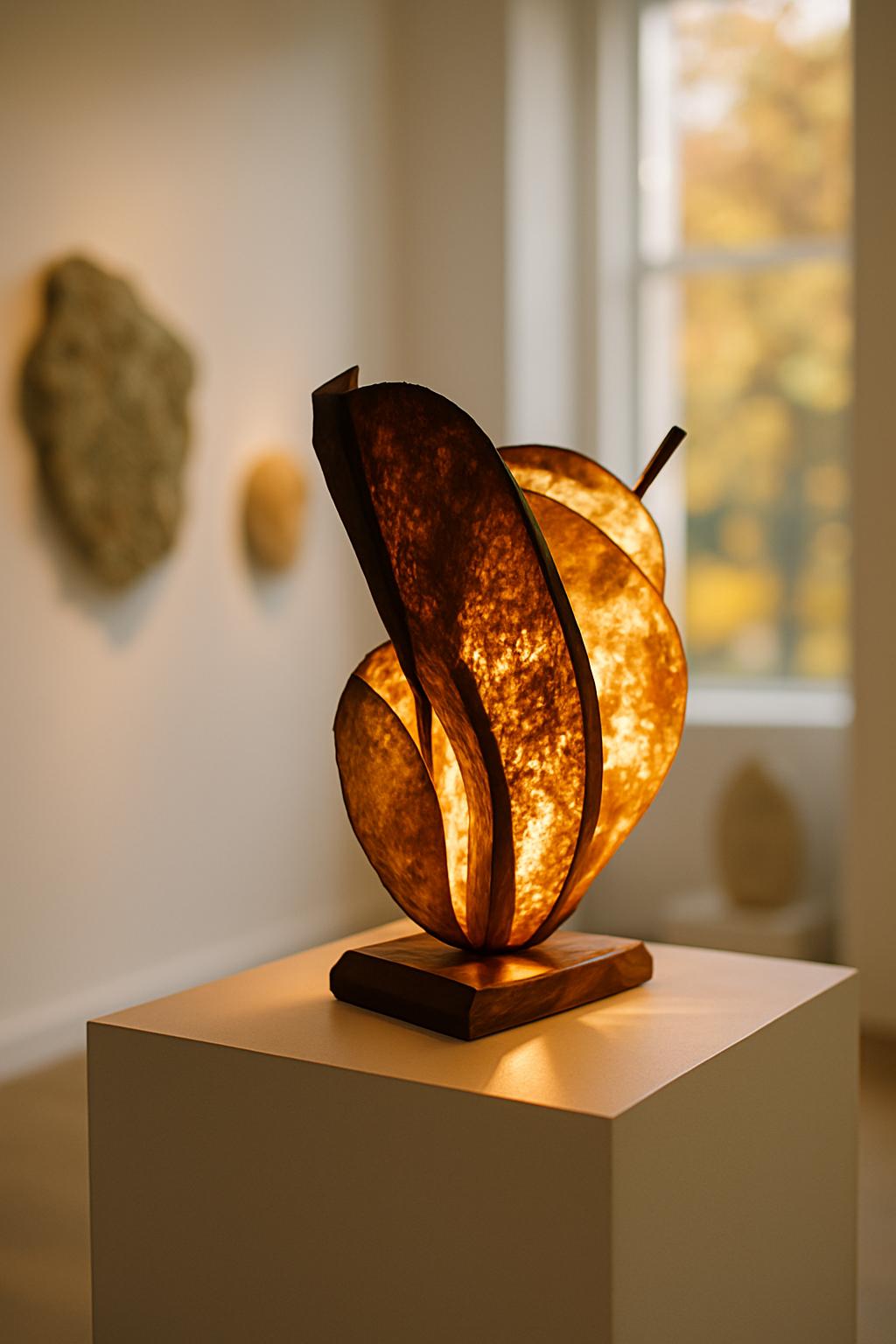 Amber Nest Handmade Sculptural Wooden Lamp Artistic Ambient Light Eco Friendly Home Decor